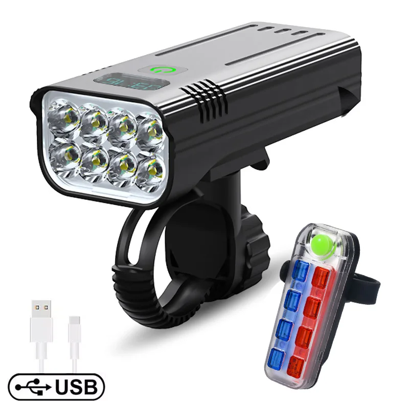 

5200mAh MTB Bicycle Front Light Bicycle Flashlight 8*LED Front Rear Bike Light 5000 Lumen Headlight Lamp Bike Accessories