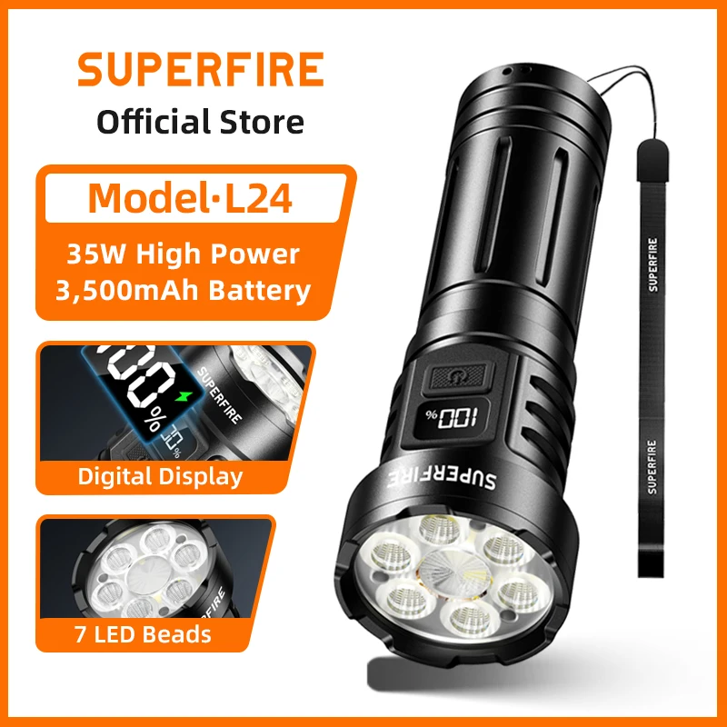 Фото Фонарь SUPERFRIE L24 35W с семью светодиодами, многофункциональный, перезаряжаемый, с индикатором заряда батареи, рабочий фонарь №1