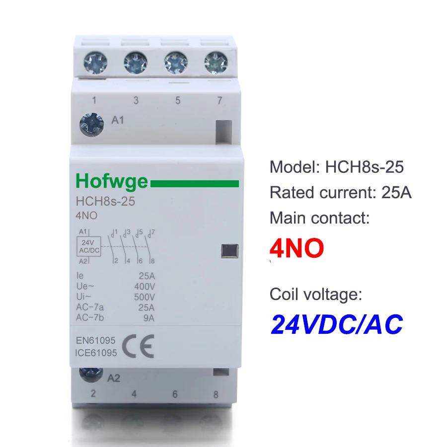 

HCH8s-25 DC контактор 4P 16A 25A 4NO 2NO2NC 12 В постоянного тока 24 В автоматический контактор Householdr Тип Din-рейки