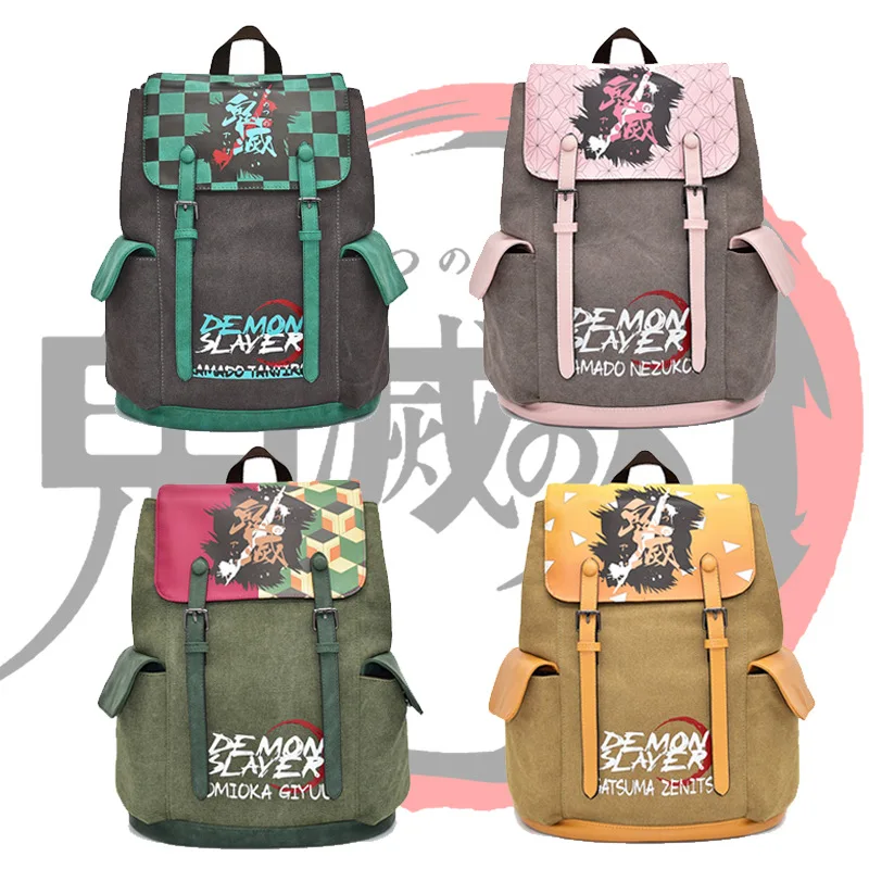 

Anime Demon Slayer Backpack Kamado Tanjirou Kamado Nezuko Canvas Student Large Capacity School Bag
