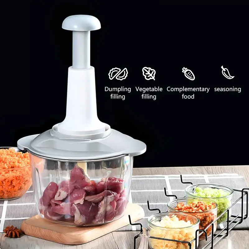 

Multi-function Meat Grinder Push Manual Food Processor Vegetable Garlic Chilli Chopper Slicer Spinner Dicer Fruit Food Kitchen
