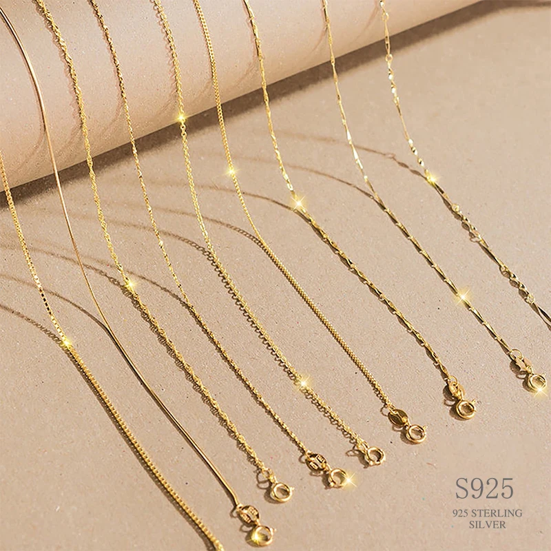 Цепочка-змея женская из серебра 925 пробы 18 К