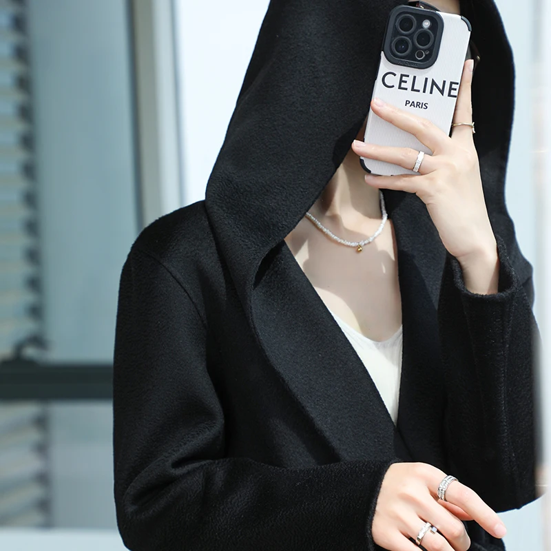 Женское двухстороннее шерстяное пальто с поясом свободное утепленное из 2023