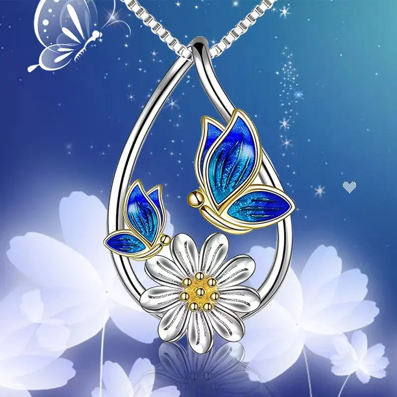 

Classic Fashion Single Product Ladies Water Drop Necklace Butterfly Flower Pendant Jewelry Holiday Gift Birthday Gift
