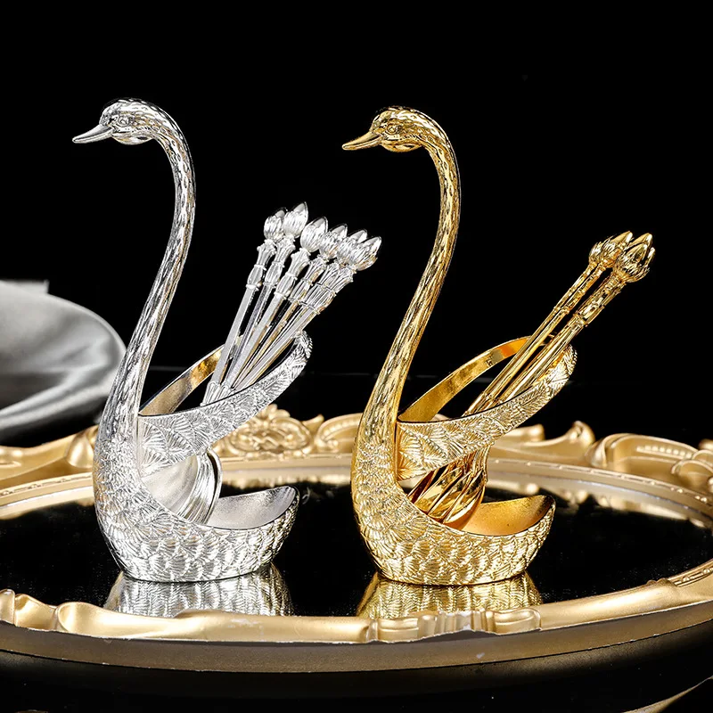 

European Style Metal Zinc Alloy Crafts Swan Tableware Fruit Fork Dessert Cake Spoon Ornament Gift Shelf Utensils Home Decoration