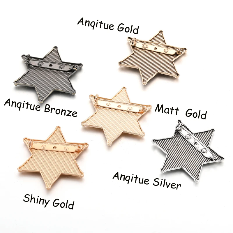 Cartoon SHERIFF DEPUTY Prizes Brooches Vintage Hexagon Star Honor Pin Badges Holloween Party Jewelry for Kids 48mm/1.9“ images - 6