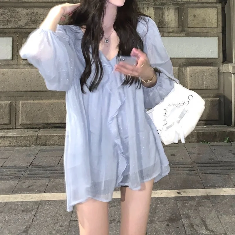 

Korean women's shirt, chiffon long sleeved women's shirt, autumn 2021 shirt