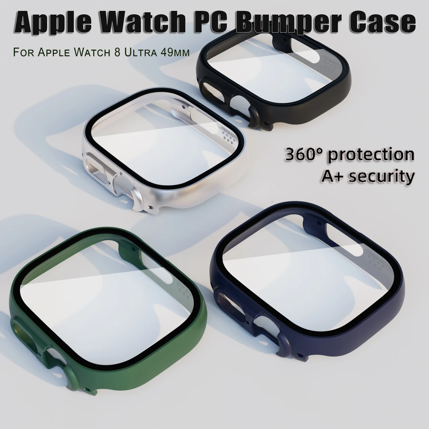 

49mm PC Bumper Case+Glass for Apple Watch Ultra 49mm Screen Protector Cover Protective Case Frame for IWatch Serie 8 Ultra 49mm