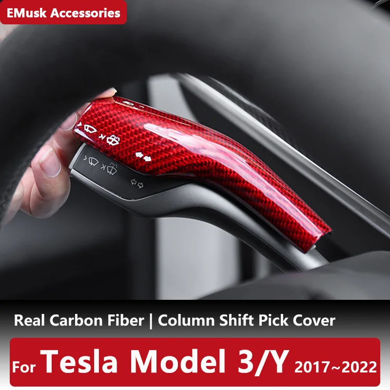 Real Carbon Fiber Steering Wheel Trim Set For Tesla Model 3 Model Y 2017-2022 Car Accessories Column Shift Pick Cover Stickers