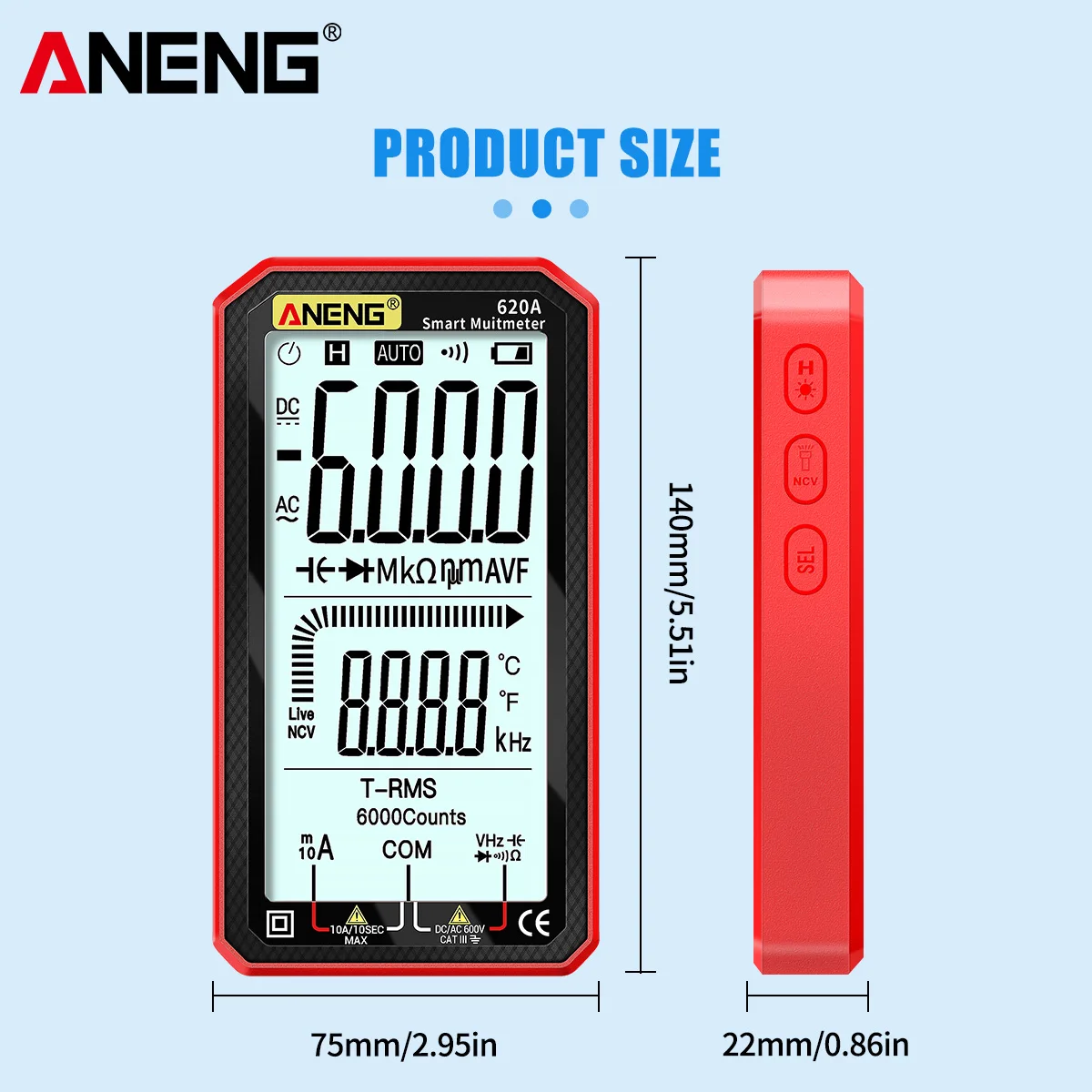 Цифровой мультиметр ANENG 620A 4 7 дюймов ЖК-дисплей ультрапортативный True-RMS 6000