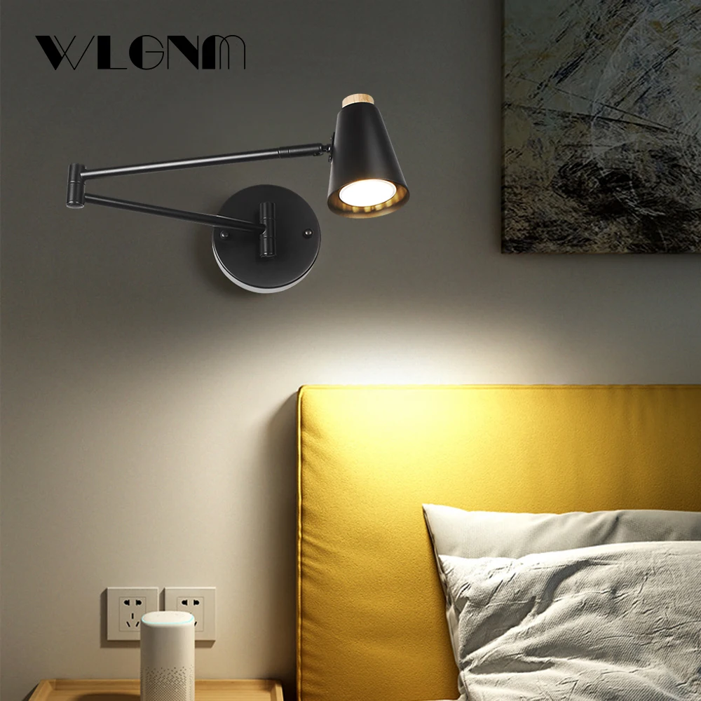 

Modern Wall Lamp Light for Bedroom Bedside Corridor Balcony Adjustable Sconces Home Decor Long Arm Reading Lamps with GU10 Bulb