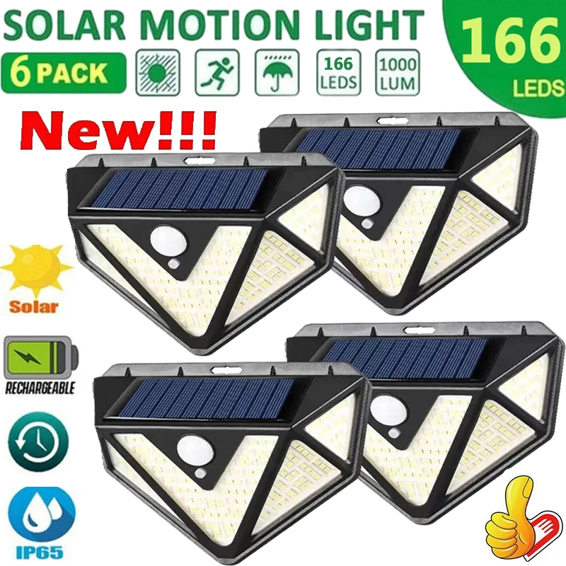 

1/2/4/6 шт. 100/166 светодиодный настенный светильник на солнечной батарее, уличный светильник на солнечной батарее, пассивный датчик движения, со...