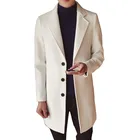 Мужское зимнее длинное шерстяное пальтомодное Однотонное шерстяное плотное теплое молодежное пальто высокого качества ветровка