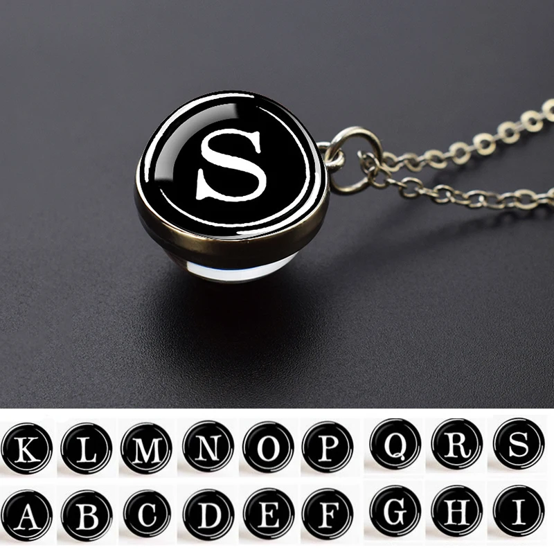 

Name Initials Glass Ball Pendant Necklace 26 Letters Alloy Chain Necklaces Girls Gifts The First Letter Accessories