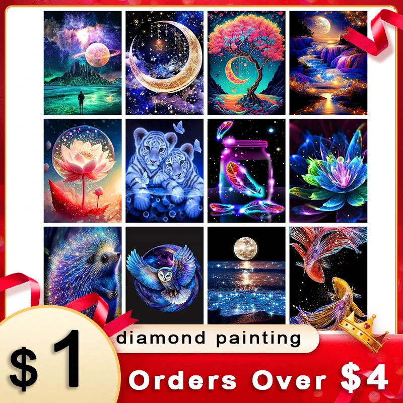 

AZQSD Diamond Painting Owl Tiger Tree Forest Mandala Waterfall Moon Landscape Animal Full Square Embroidery 30x40cm 40x50cm