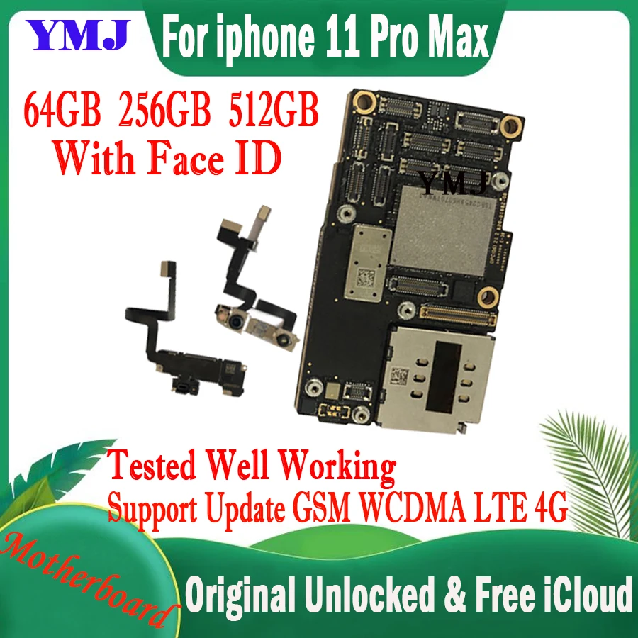 

64GB 256GB 100% Tested For iPhone 11 Pro Max Motherboard With Without Face ID iCloud Unlocked Mainboard Good Working Original MB