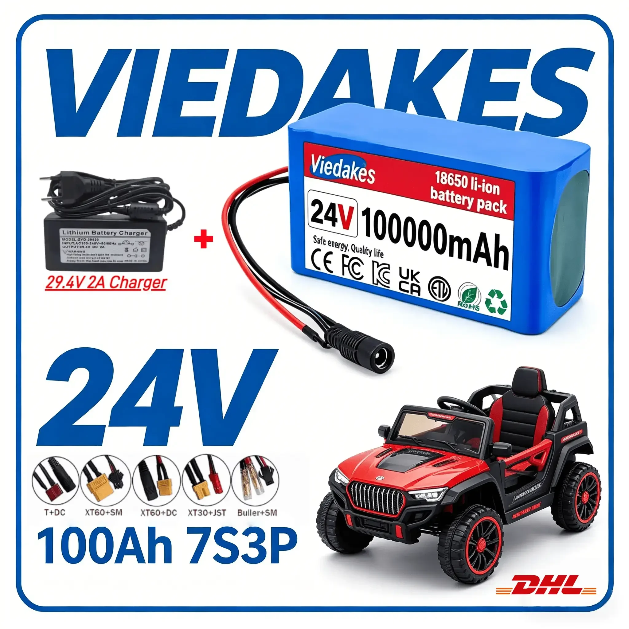 Фото ✈️ ✈️ Аккумуляторная батарея VIEDAKES 24В 40Ач 7S3P для небольших электрических устройств 24В и детских электромобилей №1
