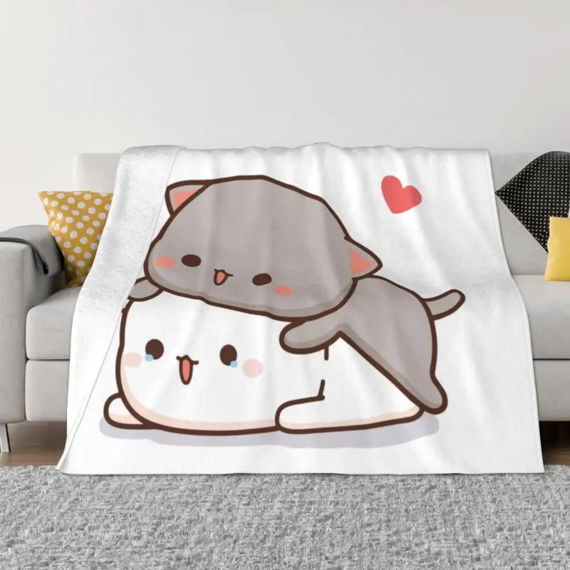 

Peach And Goma Mochi Cat Tears Blankets Warm Flannel Throw Blanket for Bedding Couch Bedspread