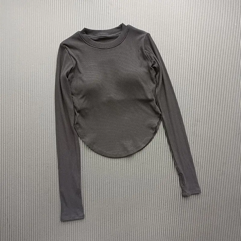 Women Solid Sport Shirts High Elastic Yoga Long Sleeve With Padded Bra Female Crop Top Quick Dry Sportswear Winter Breathable