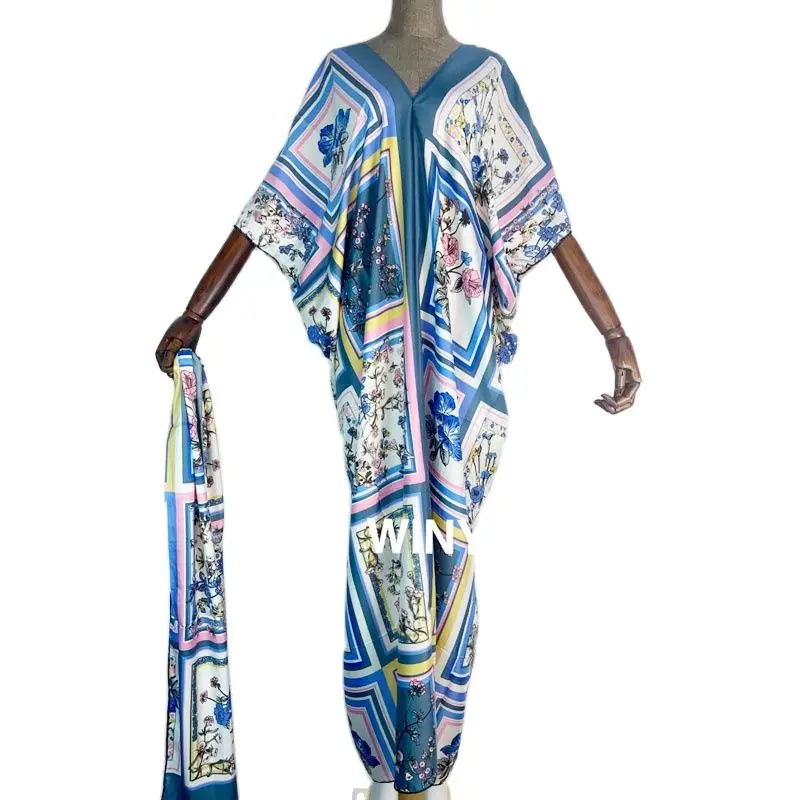 Платье женское длинное с V-образным вырезом и шарфом