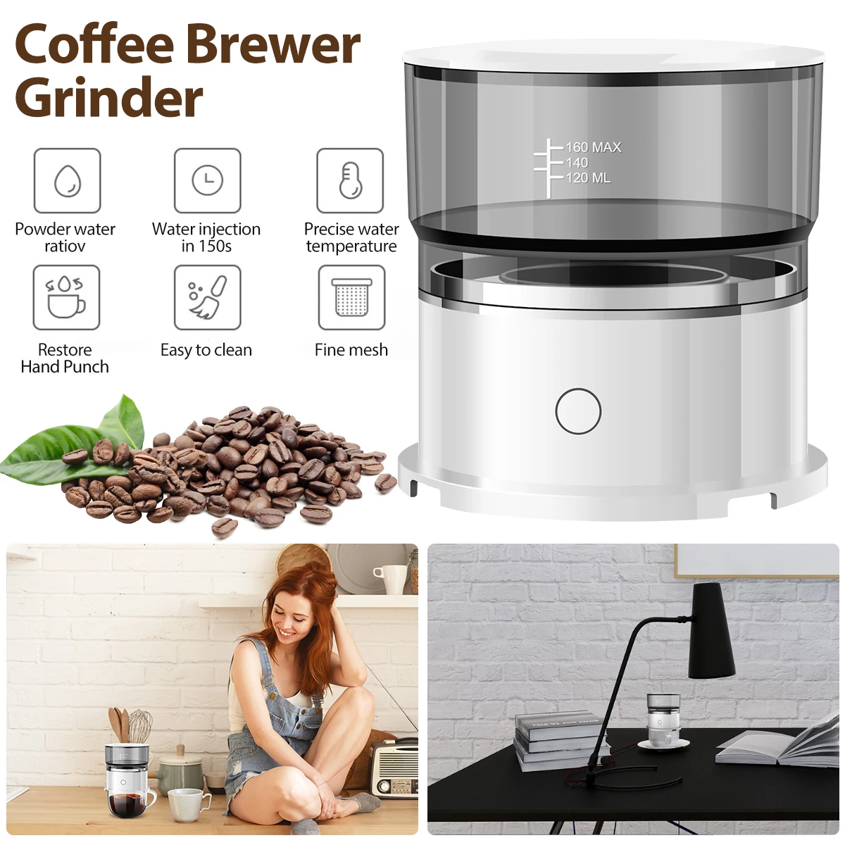 

Coffee Brewer Kit Mini Portable Coffee Grinder Smart Automatic Drip Coffee Pot Hand Brewing Coffee Machine Battery Powered