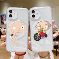 family guys funny cartoon phone case transparent magsafe magnetic magnet for iphone 13 12 11 pro max mini wireless charging