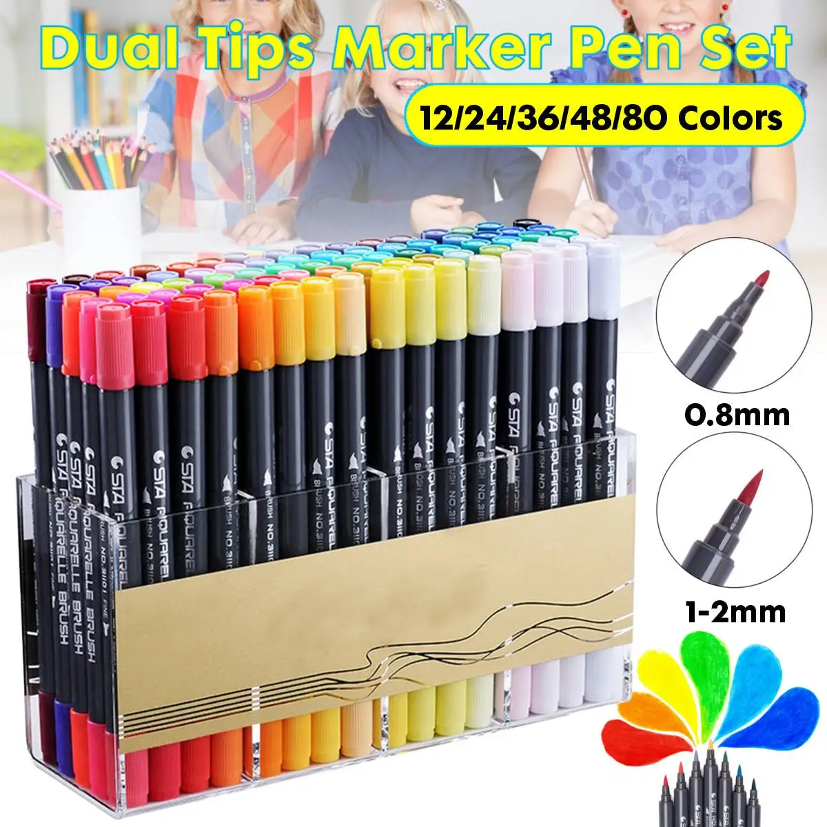 

12/24/36 Colors Watercolor Brush Dual Tips Marker Pen Set with Fineliner Tip Fabricolor For Drawing Design Art Marker Supplies