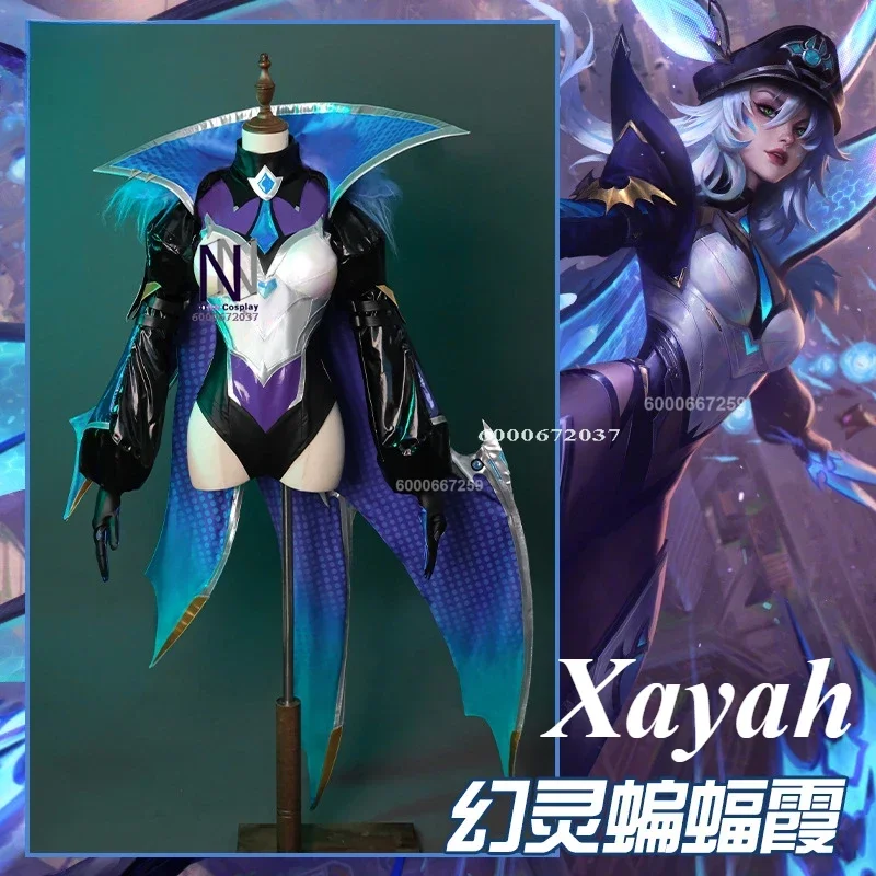 League of Legends/LOL Xayah Battle Bat Косплей Костюм Униформа Пальто Плащ Шляпа Перчатки Женщины