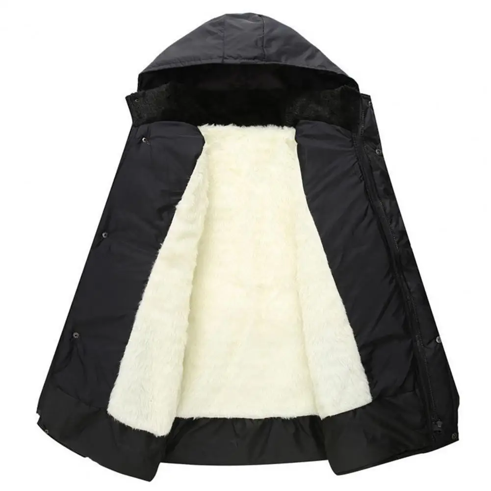 

Winter Down Coat Solid Color Stand Collar Plush Highly Warm Zip-up Men Jacket for Outdoor