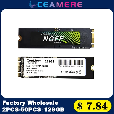 CeaMere M.2 NGFF SATAIII 2 шт.-50 шт. 256 ГБ SSD 128 Гб ssd m.2 2280 SSD 512 Гб ssd твердотельный накопитель Жесткий диск для ноутбука и настольного компьютера