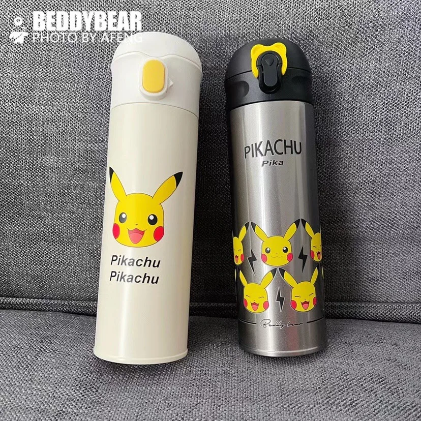 

480ml Pokemon Thermos Cup Pikachu Anime Cartoon Kawaii Stainless Steel Portable Silicone Water Cup Child Kettle Student Gift Kid