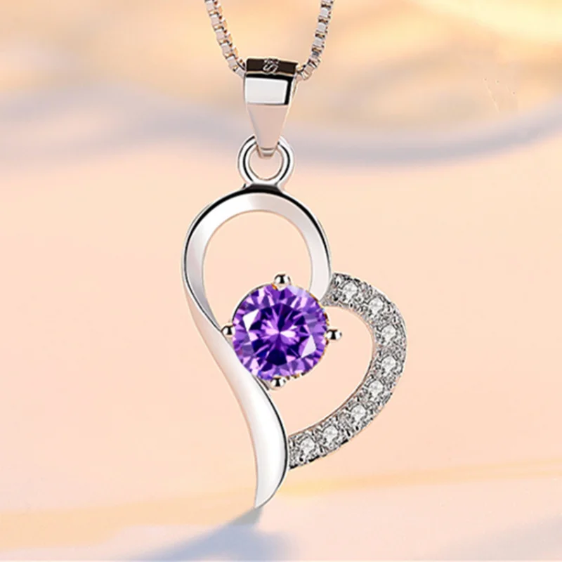 Fashion Womens Stainless Steel Heart Versatile Crystal Pendant Temperament Simple Love Necklace Pendant Jewelry Bridal Wedding J