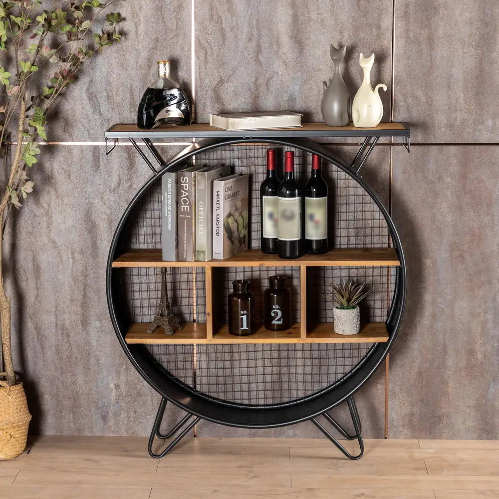 

1.02m Floor Book Rack Wrought Iron Display Shelf Wooden Storage Holder for Livingroom Idoor Home Decoration