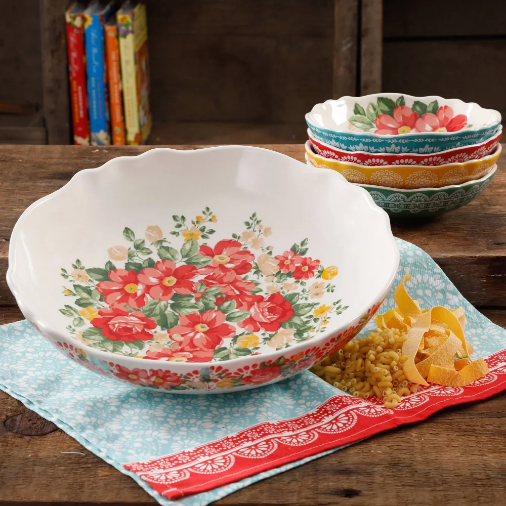 

Dinnerware Set Vintage Floral 5-Piece Pasta Bowl Set