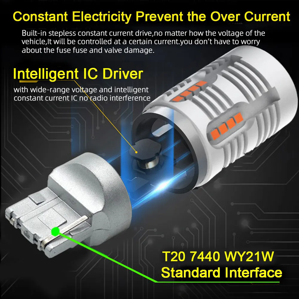 10 шт. PY21W Bau15s T20 7440 W21W 1156 Ba15s P21W LED лампа Canbus NO Error для автомобиля заднего хода/сигнала