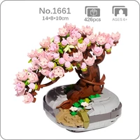 creative eternal flower pink sakura building blocks toys cherry tree pot plant 3d model diy mini blocks toy for children gifts