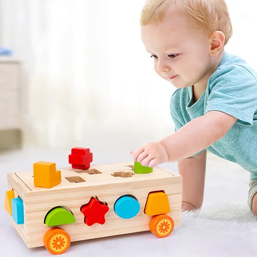 

Wood Early Educational Intellectual TractorsShape Cognition Pairing Color Geometric Building Blocks Multifunction Diecast Cars