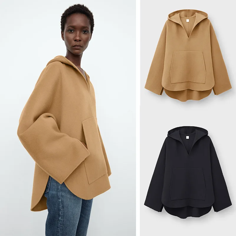 

Totem* Winter New Women's Fashion V-neck Wool and cashmere hoodies pullover loose sweater Irregular hem keeping warm sweaters