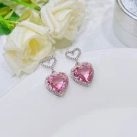 100 solid 925 sterling silver pink topaz drop earring women trendy aros mujer oreja pink diamond orecchini gemstone bizuteria