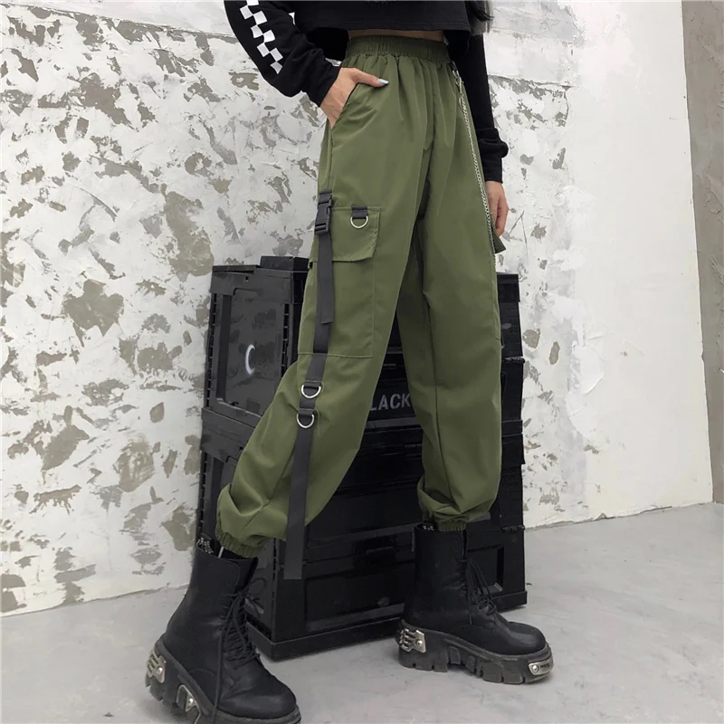 Брюки-карго женские с эластичной высокой талией модные штаны для бега в стиле