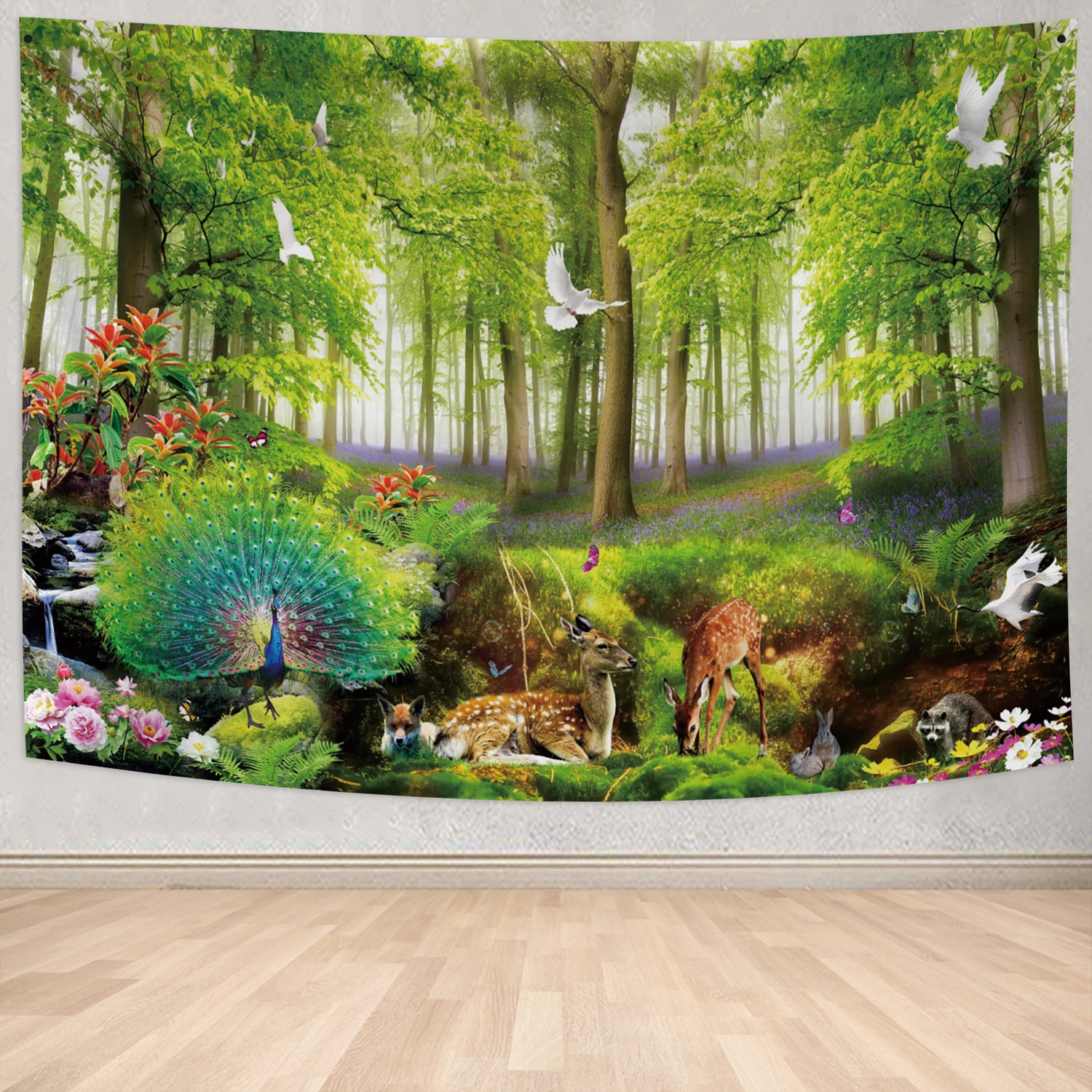 

The New Forest Animal Natural Scenery 3D Tapestry Chinese Crane Wooden Bridge Printed Thin Blankets Bohe Hippie Carpets Bed Mat
