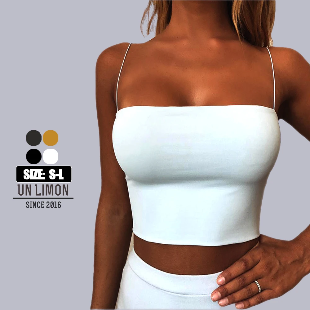 

UNLIMON Women Sleeveless Low Cut Spaghetti Straps Camisole Cropped Top With Pads