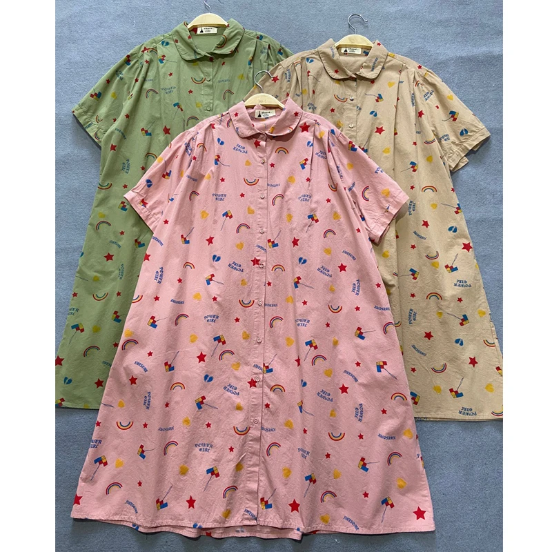 

Женские платья с отложным воротником Johnature, винтажные свободные простые хлопковые платья с принтом и карманами, для лета, 2022