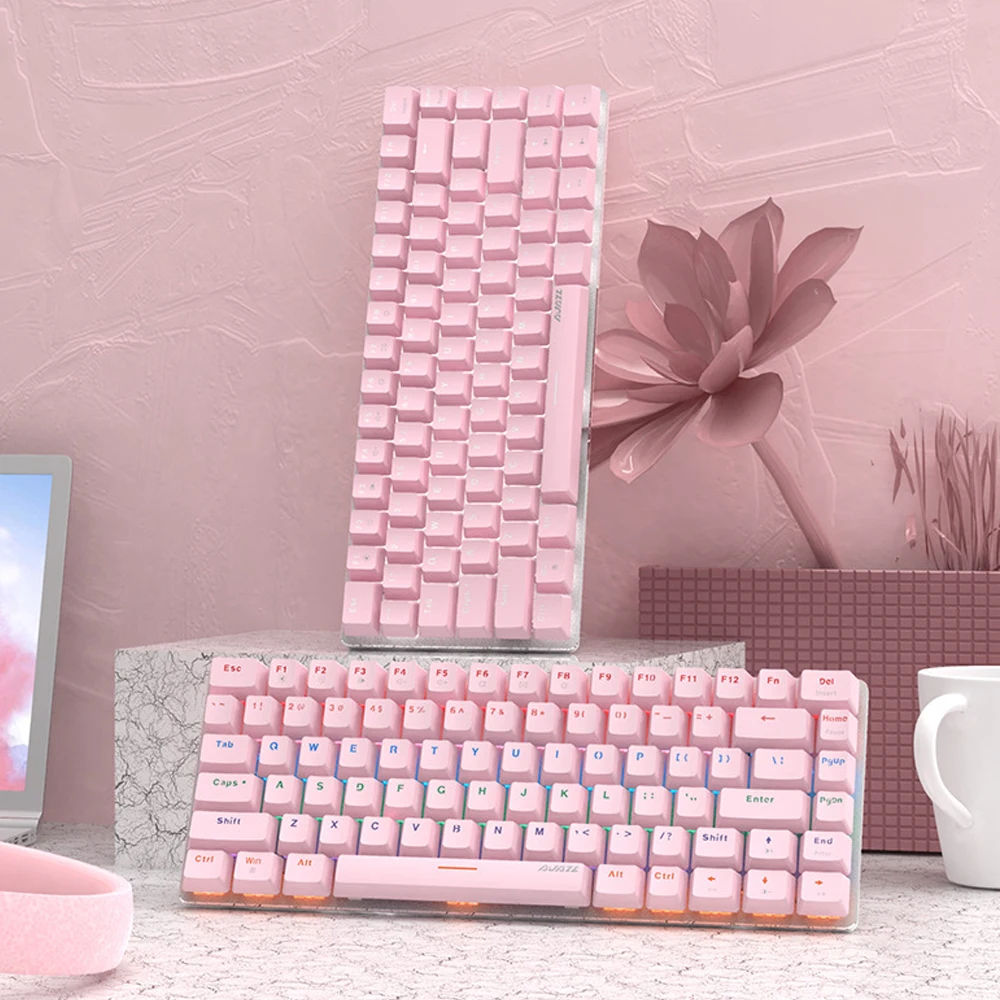 

Pink Mechanical Keyboard 82-key Wired Blue Switch Gaming Keyboard with White Backlit Support Ergonomics for Gamers PC Laptop