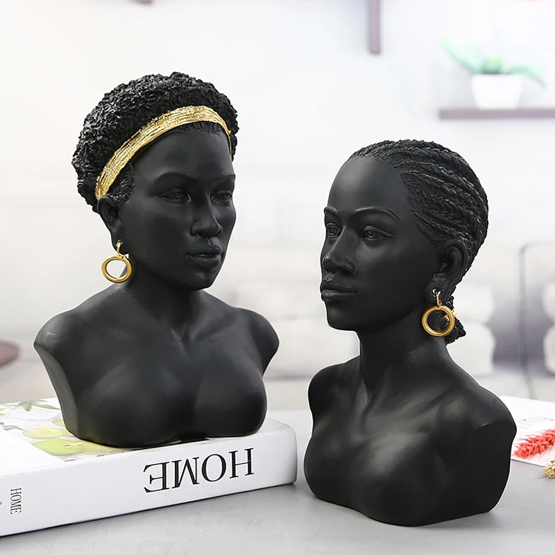 

Полимерная африканская черная женская статуя бюста, американские фигурки, скульптура, домашний декор, полка для гостиной, демонстрационный шкаф, украшение для стола