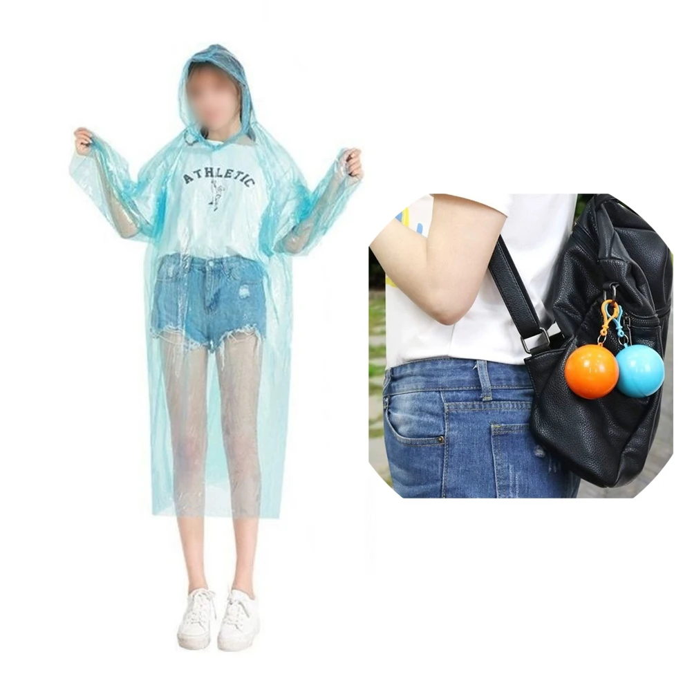

1/2 Pcs Portable Raincoat Ponchos Ball Disposable Rain Coat Unisex Raincoat Cape Impermeable Poncho Key Ring Ball with Hook
