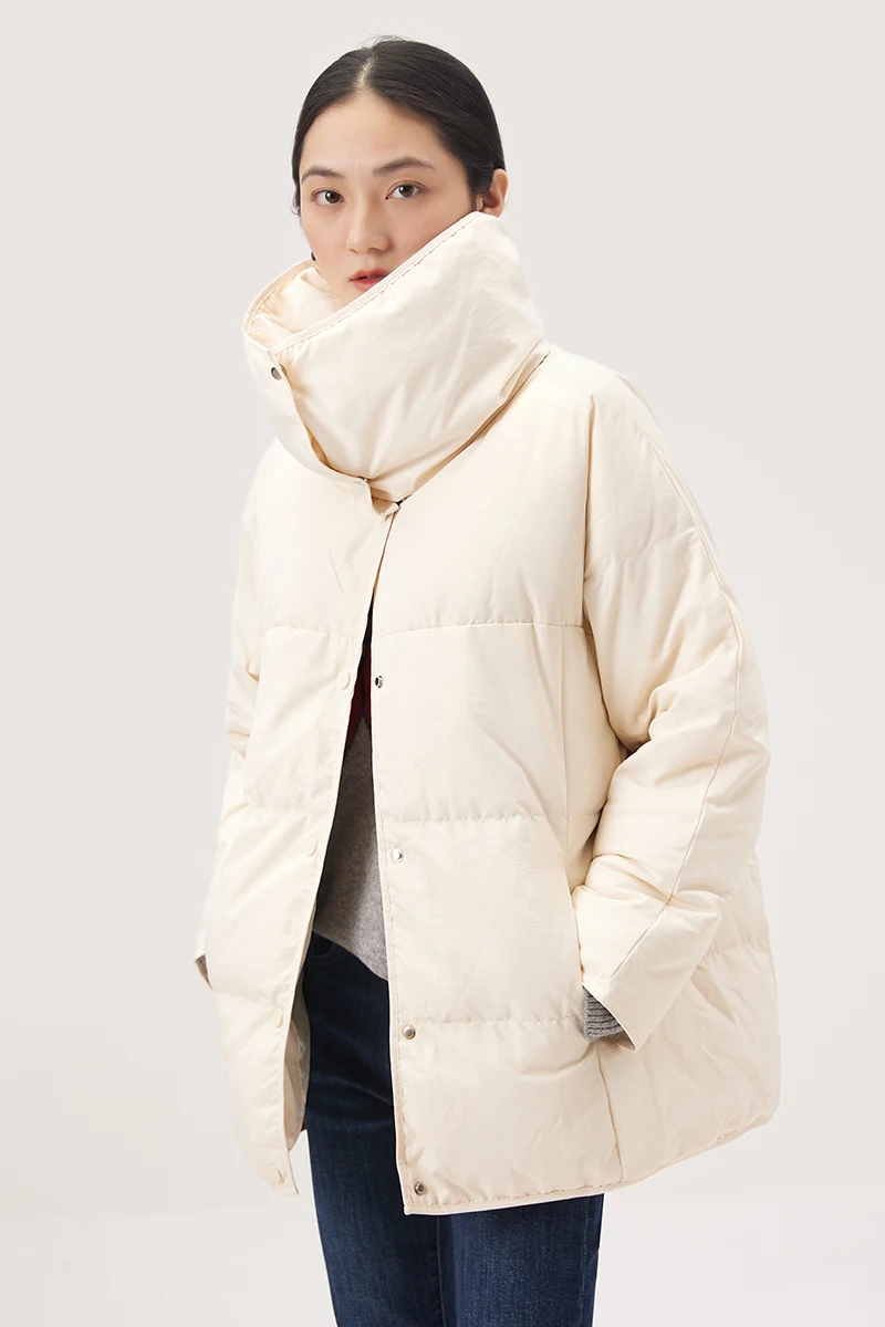 design High Street  winter jacket women  90%  White duck down  puffer jacket women Collar Detachable Pockets Covered Button