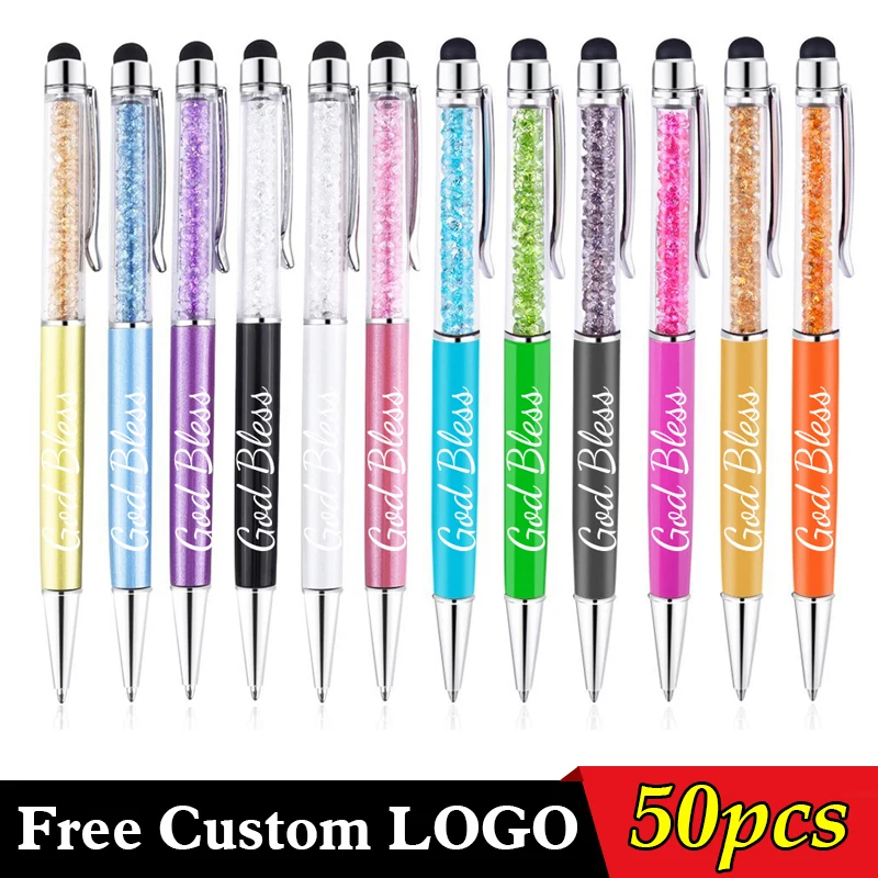 100Pcs/Lot 21 Colors 2 In 1 Metal Roller Ballpoint Pen Crystal Diamond Screen Capacitive Touch Stylus Universal Free Custom Logo