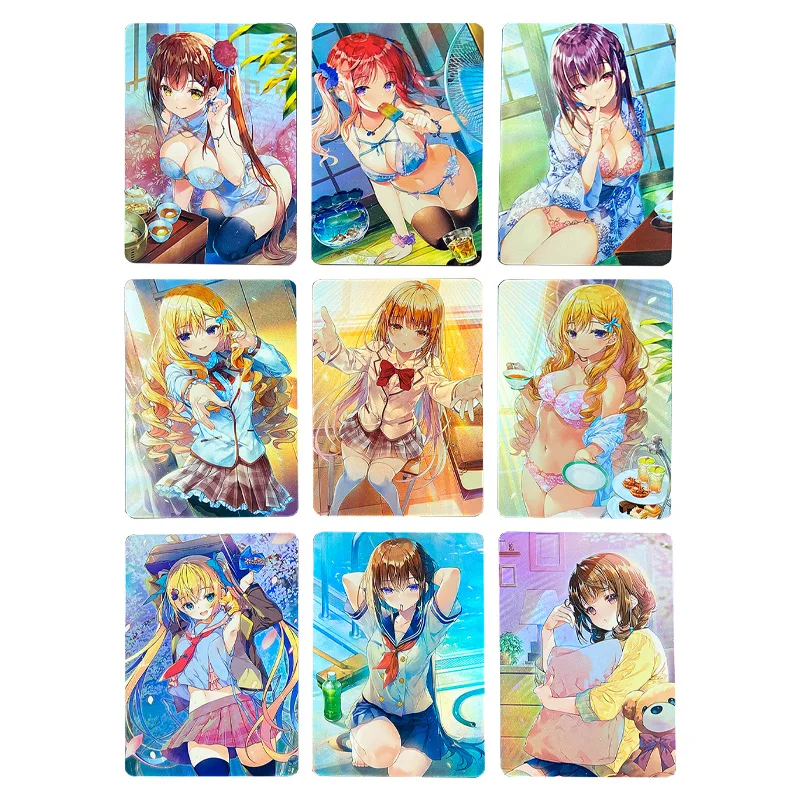 

9PCS Goddess Cards Anime Figures Bronzing Flash Cards ACG Sexy Lingerie Girl Collection Cards Toys Birthday Gifts for Children