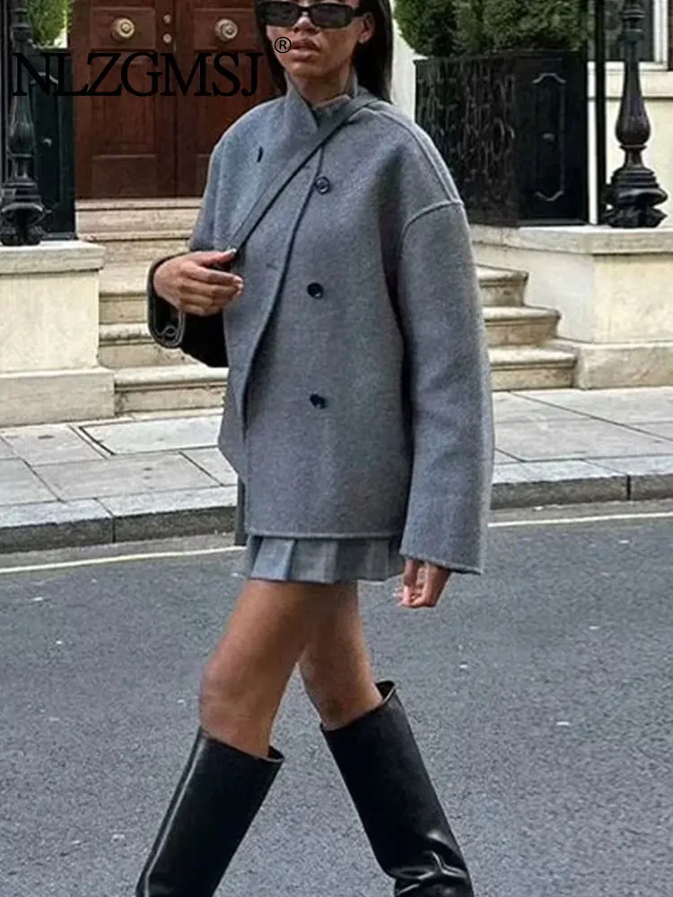 Женское шерстяное пальто TRAF укороченное двубортное с длинным рукавом верхняя